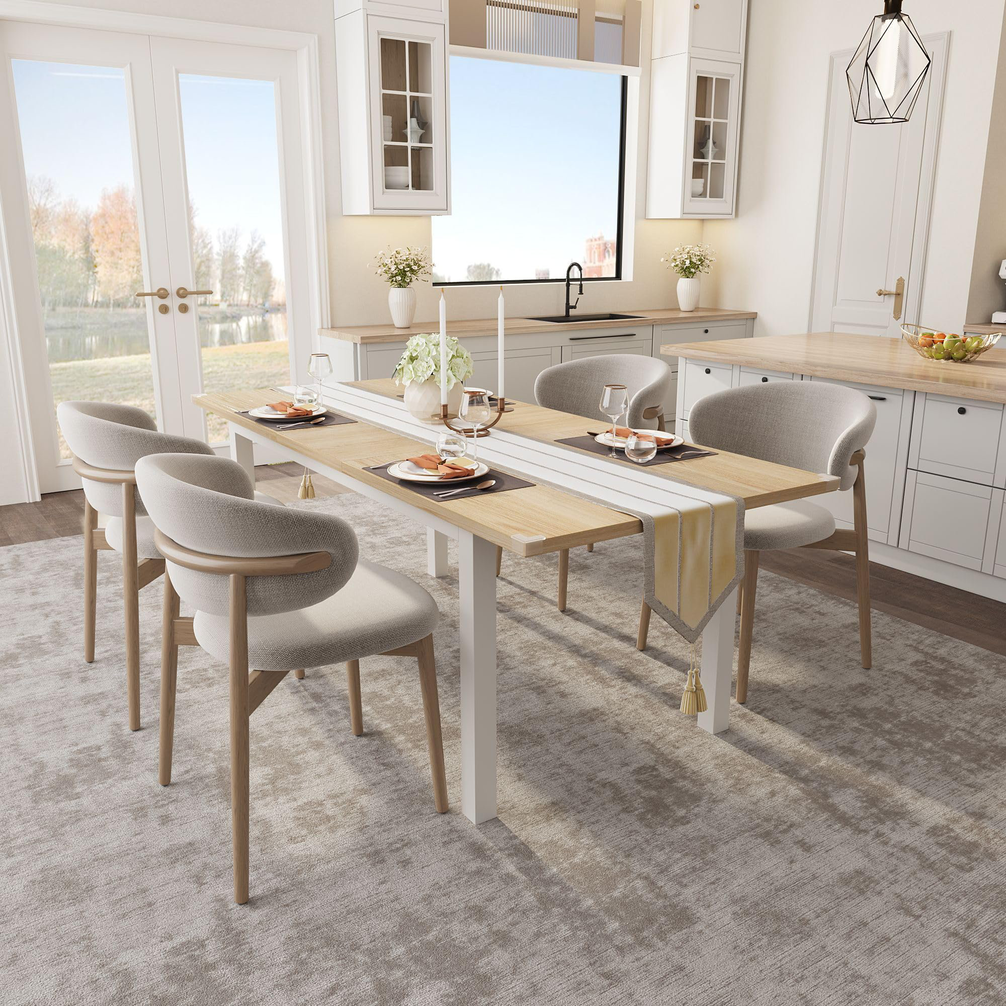 George Oliver Dining Table for 6, 63" Large Extendable Dining Room ...
